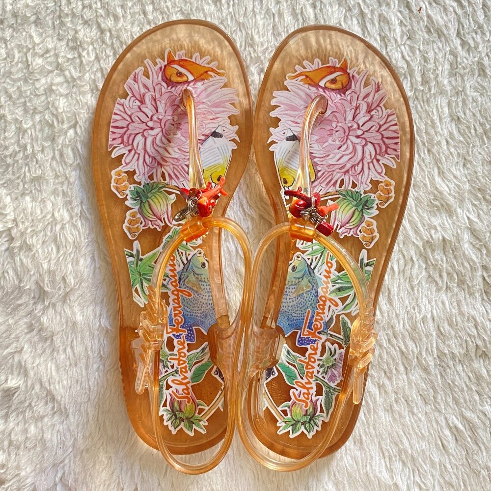 Salvatore Ferragamo Jelly Thong Sandals | Ankle Strap Luxury Summer Size 7
